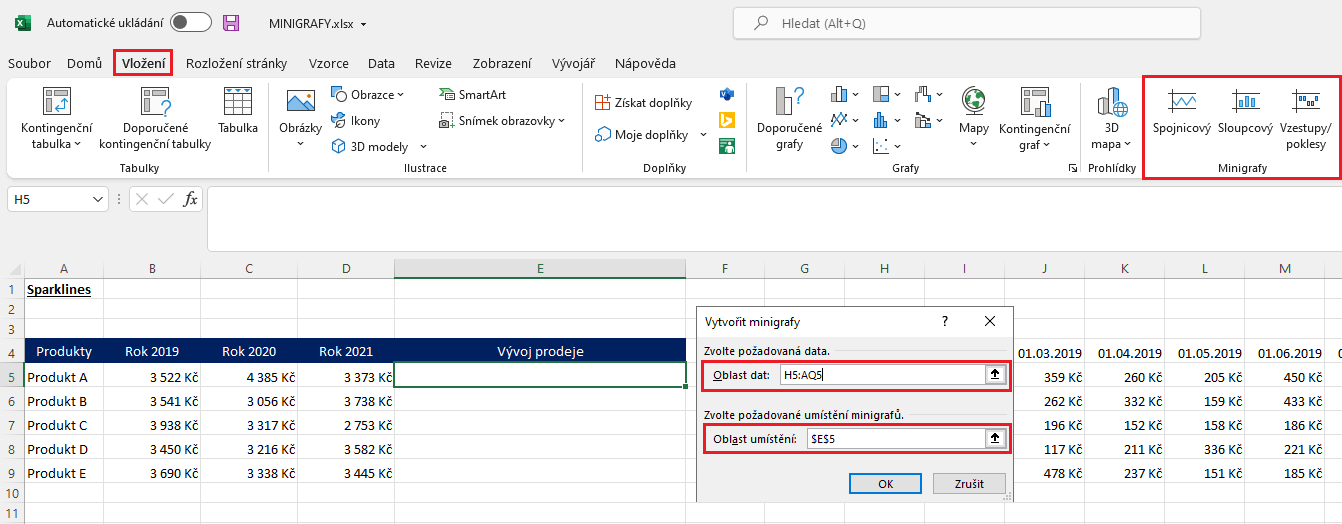 Minigrafy v Excelu