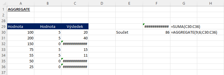 Excelové funkce Aggregate 3