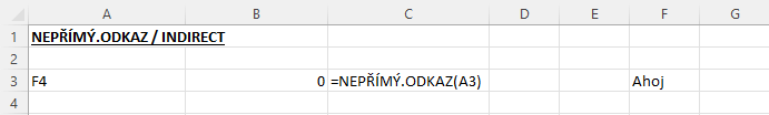 Excelové funkce Nepřímý.odkaz 2