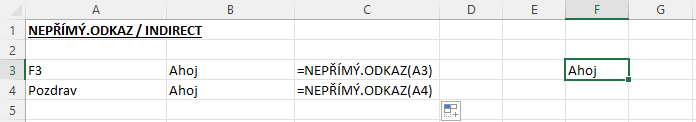 Excelové funkce Nepřímý.odkaz 4