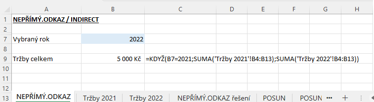Excelové funkce Nepřímý.odkaz 5