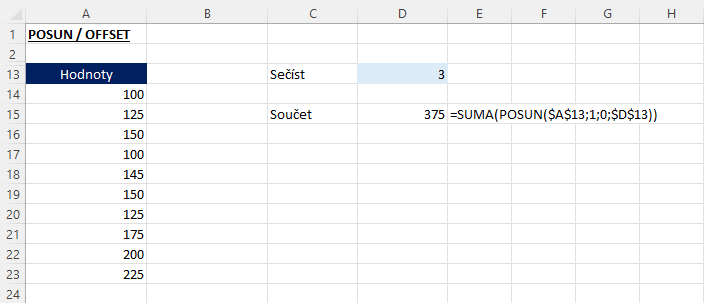 Excelové funkce Posun 4