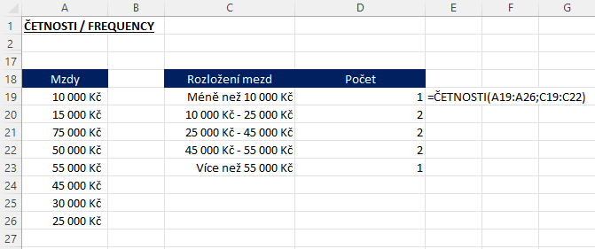 Excelové funkce četnosti 2