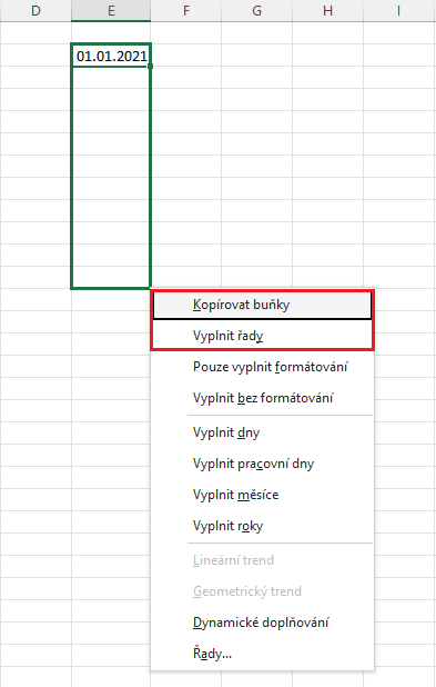 Kopírovat a vložit jako řady