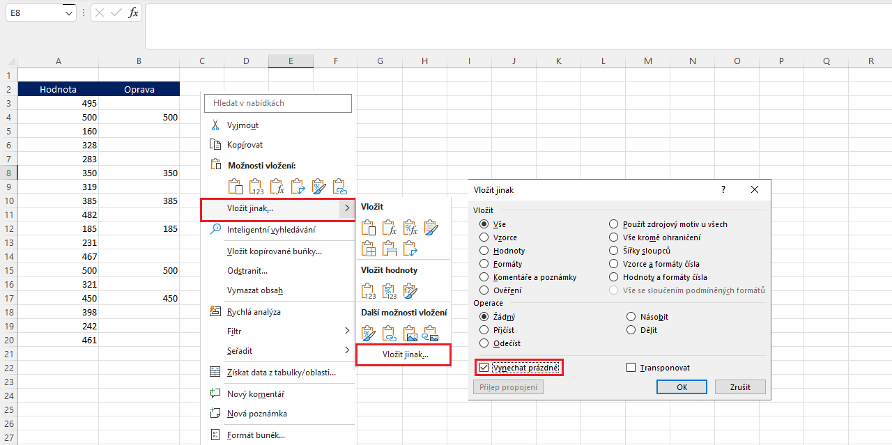 Kopírovat a vložit vynechat prázdné