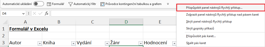 Formulář v Excelu 5