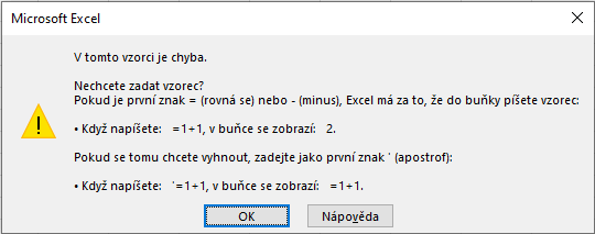 Proč excelové vzorce nepočítají 1