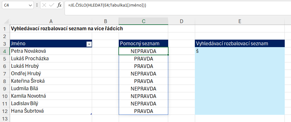 Vyhledávací rozbalovací seznam v Excelu 3