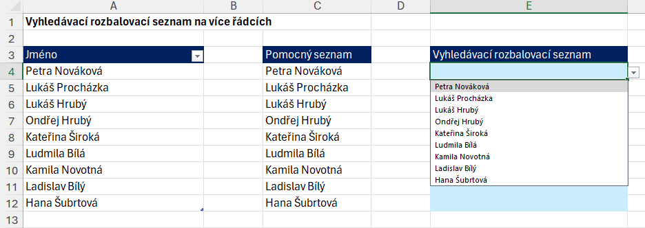 Vyhledávací rozbalovací seznam v Excelu 6