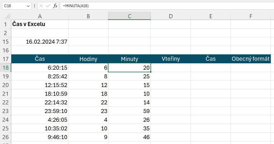 Čas v Excelu 6
