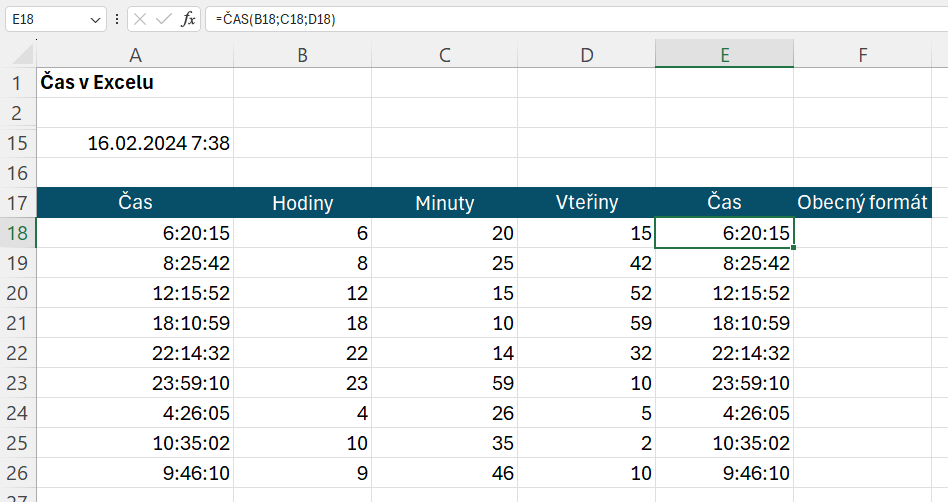 Čas v Excelu 8