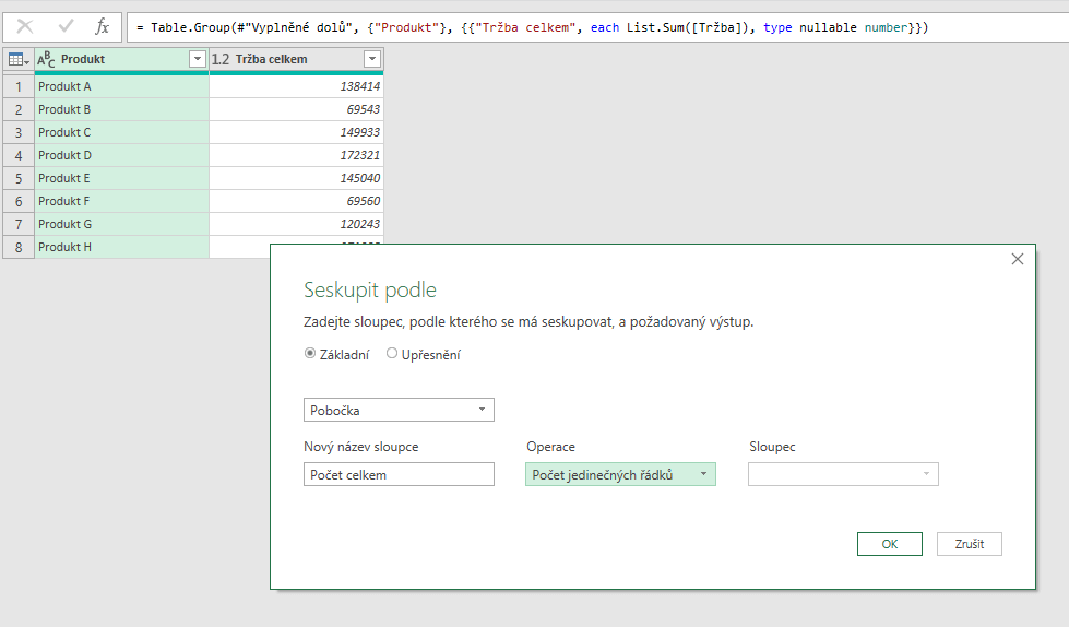 Seskupit podle Power Query 14