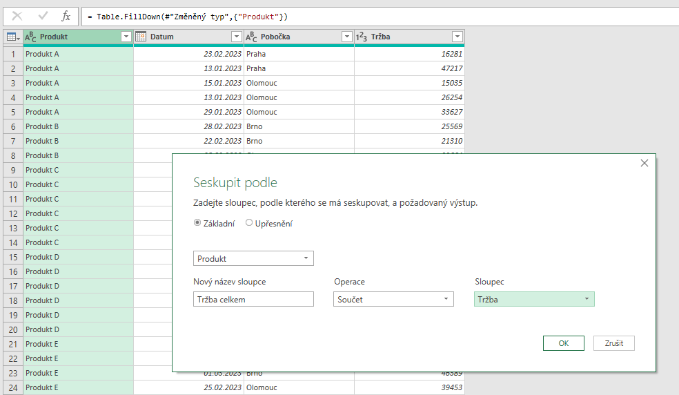 Seskupit podle Power Query 6