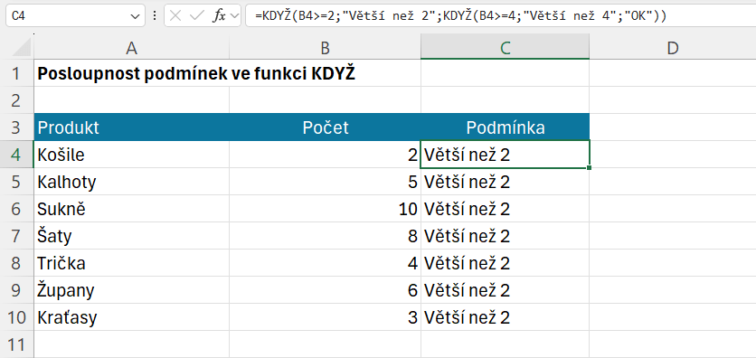 Posloupnost ve funkci KDYŽ 4