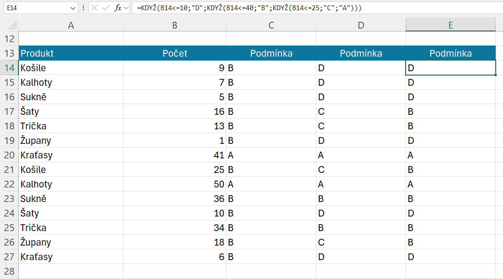 Posloupnost ve funkci KDYŽ 8